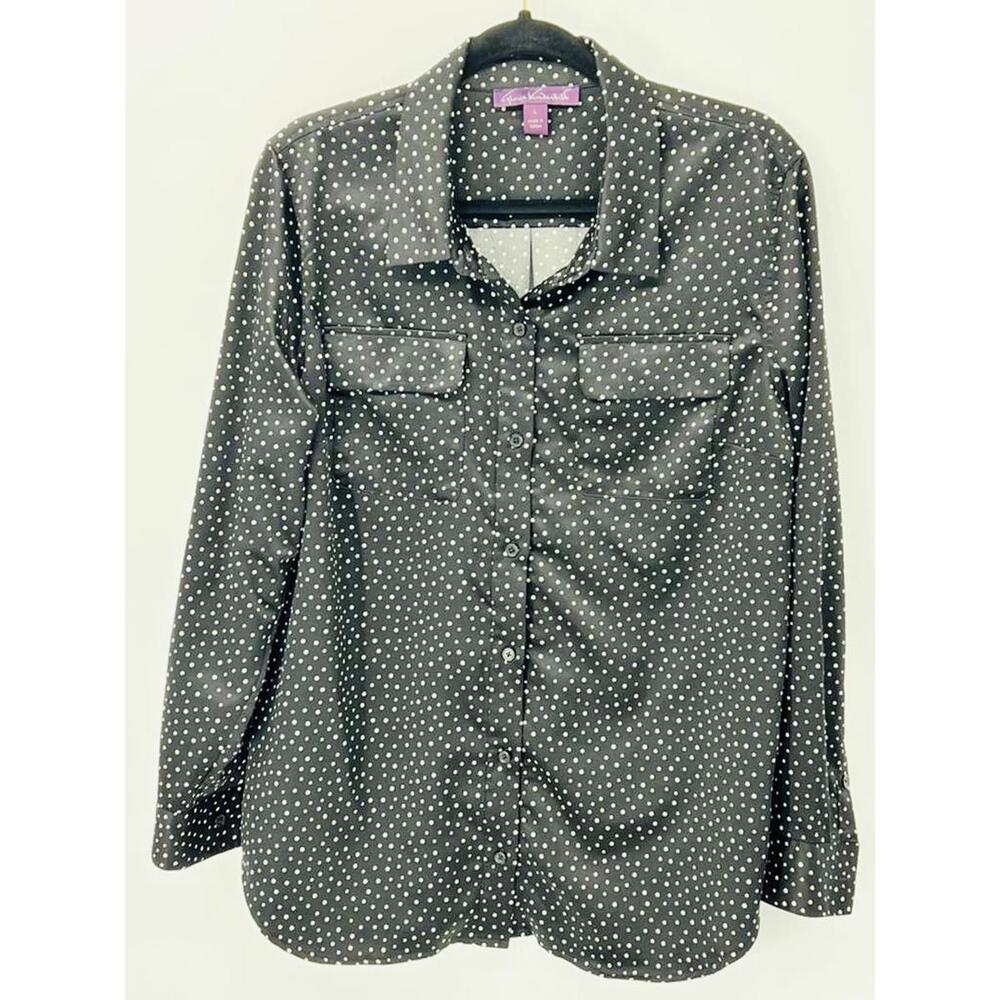 Gloria Vanderbilt Polka Dot Button-Down Shirt Large Satin‎
